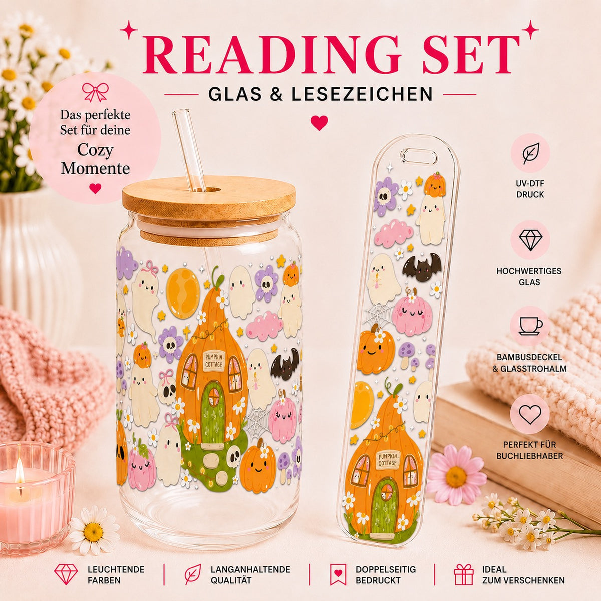 Pumpkin Cottage – Reading Set | Glas & Lesezeichen