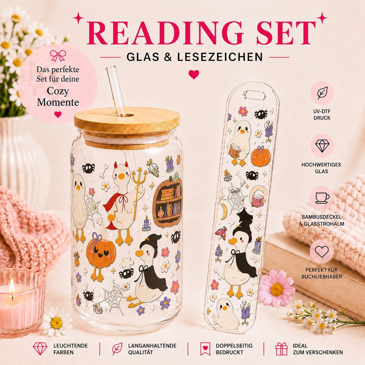Spooky Silly Goose – Reading Set | Glas & Lesezeichen