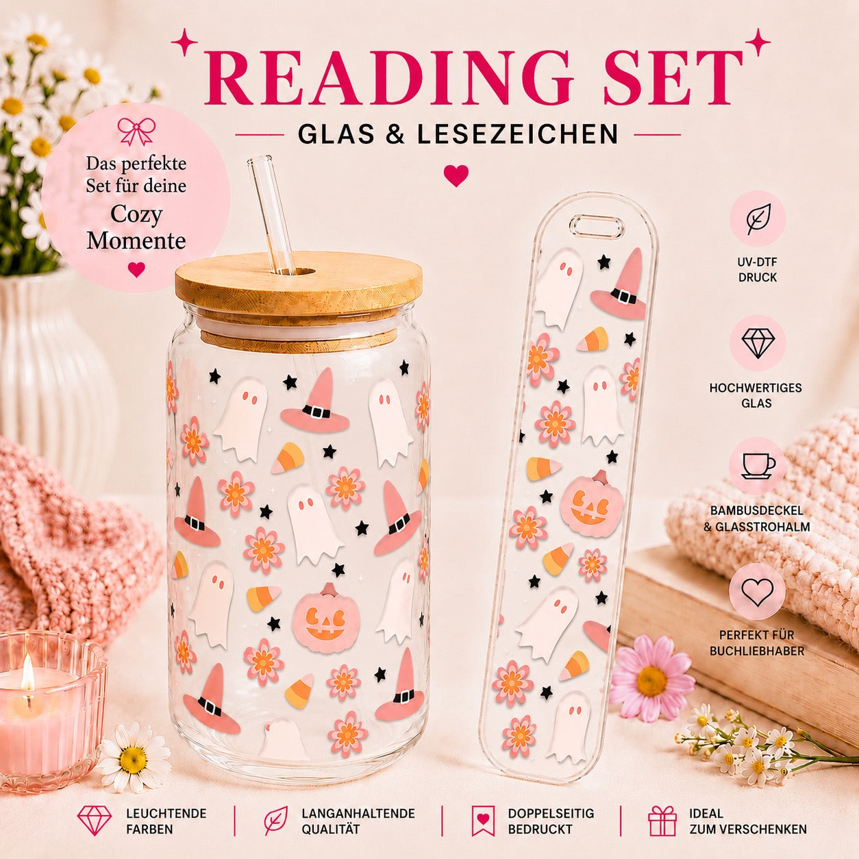 Candycorn Ghost – Reading Set | Glas & Lesezeichen