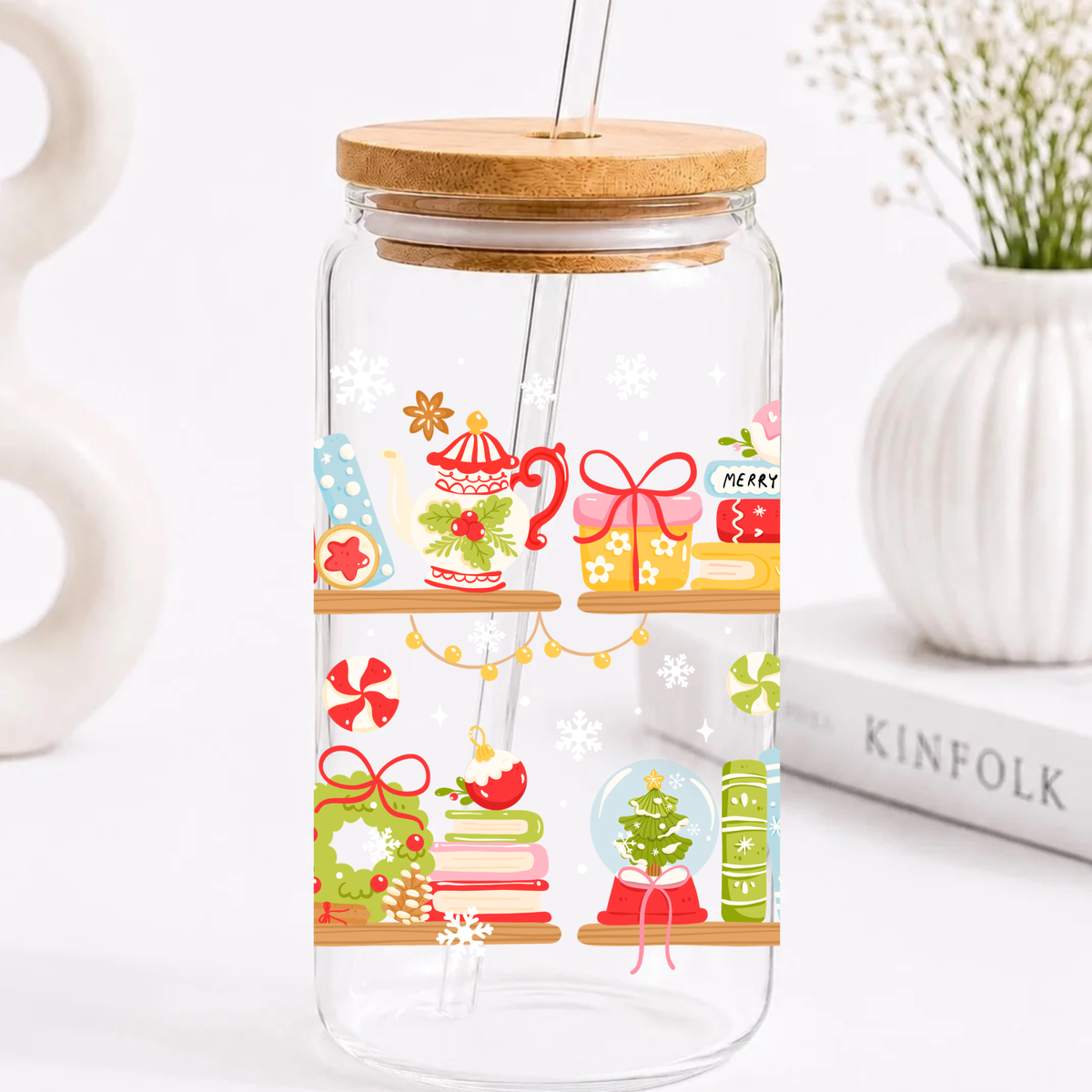 Christmas Bookshelf Trinkglas | 16 oz
