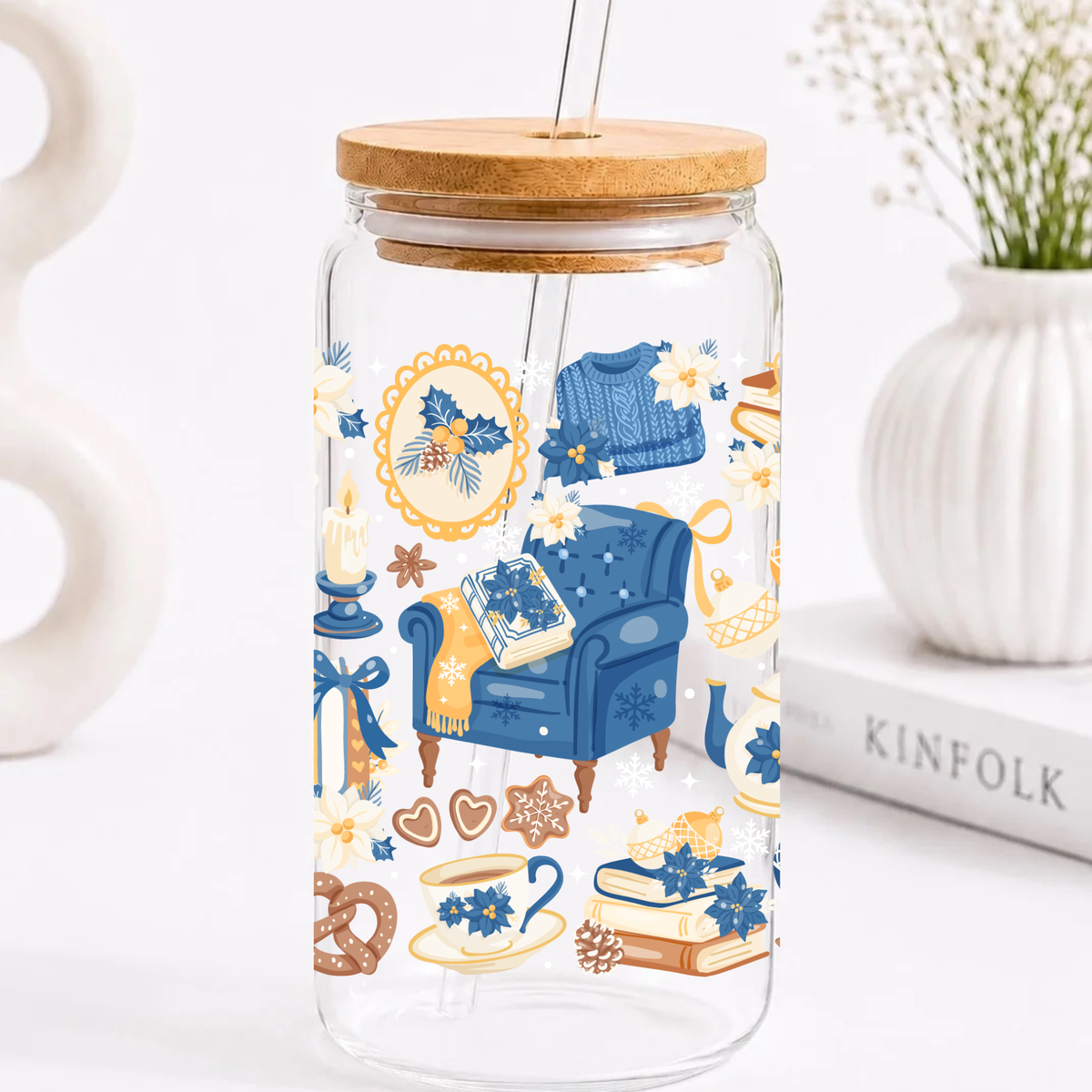 Christmas Frosted Library Trinkglas | 16 oz