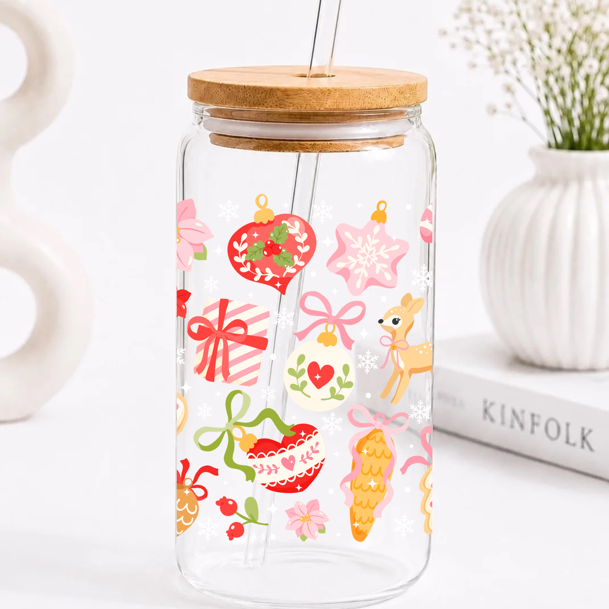 Kawaii Christmas Ornaments Trinkglas | 16 oz