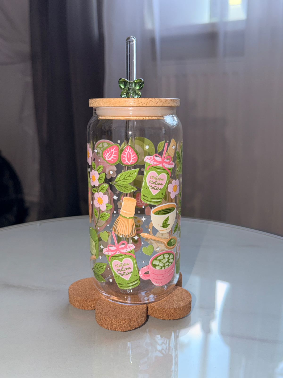 Matcha Lover Trinkglas 🍵🌸 | 16 oz