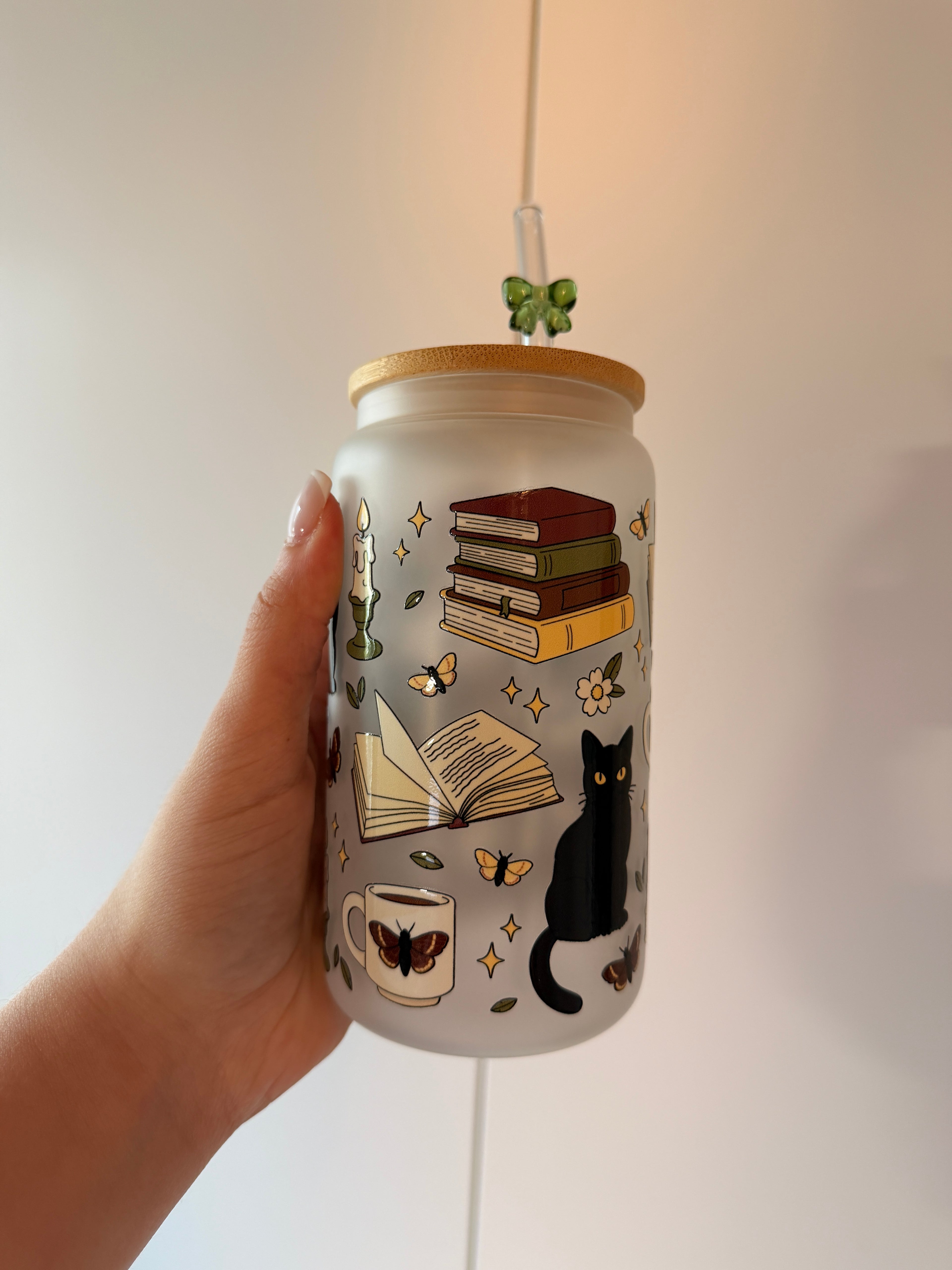 Cat Dark Academia Trinkglas 🐈‍⬛📚 | 16 oz