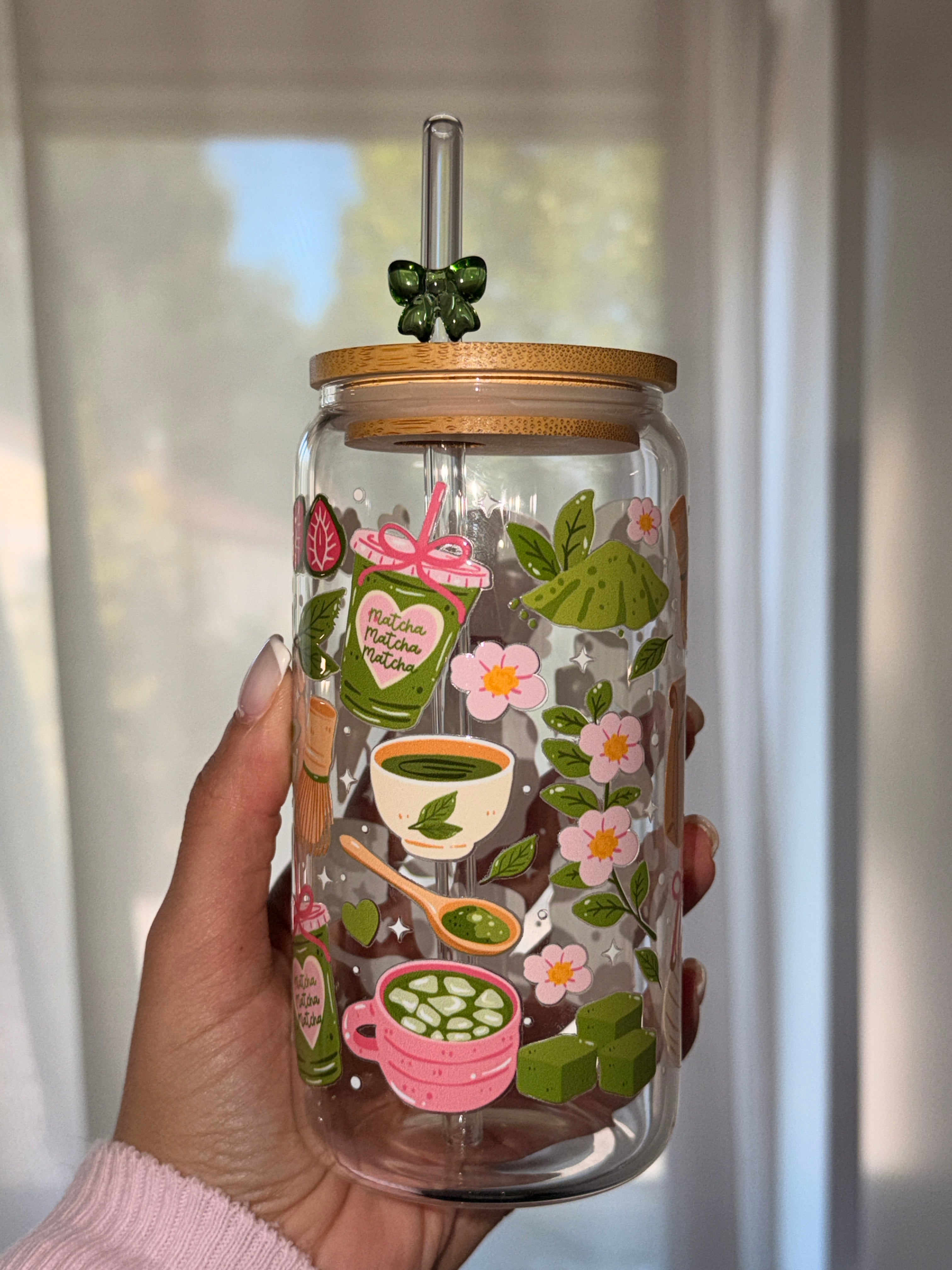 Matcha Lover Trinkglas 🍵🌸 | 16 oz