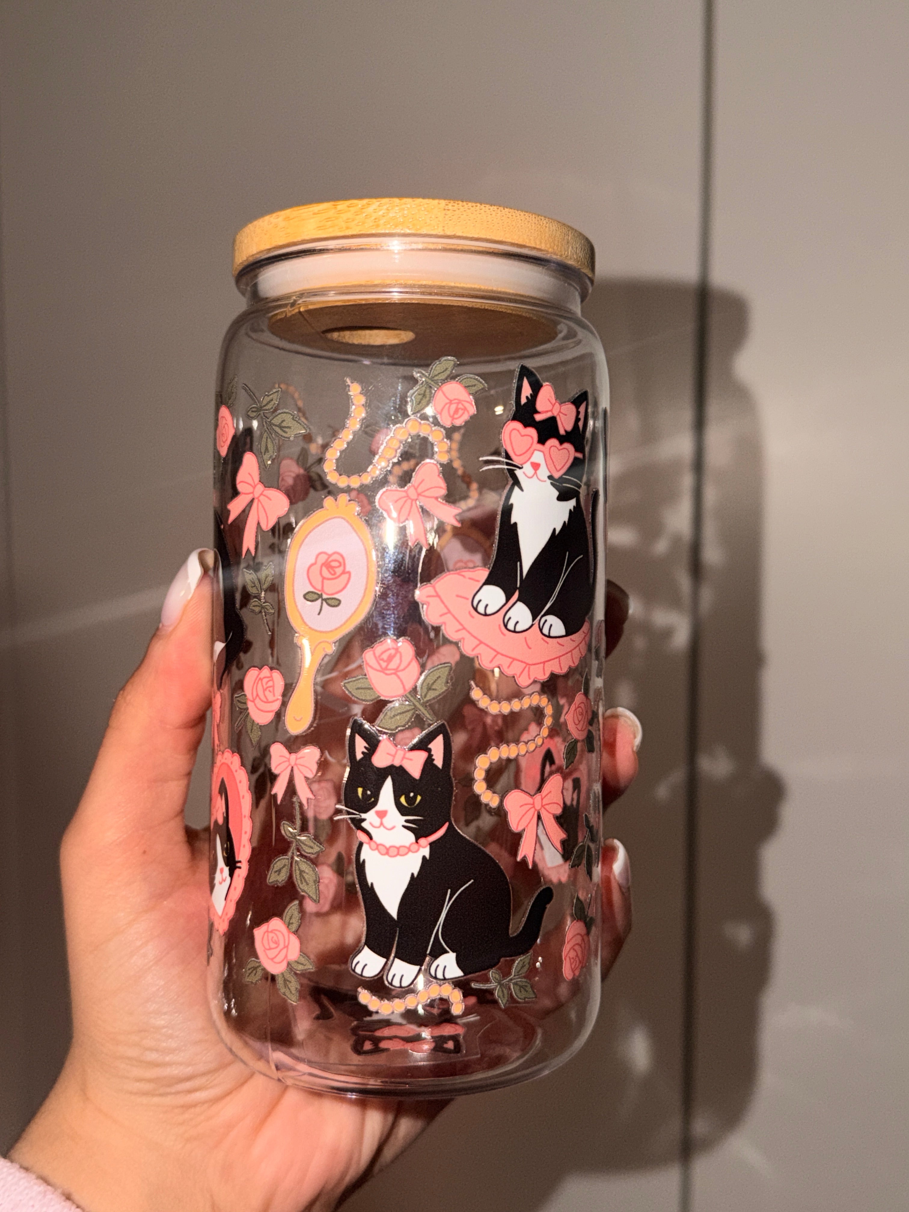 Romantic Cat Trinkglas 🎀🐈 | 16 oz