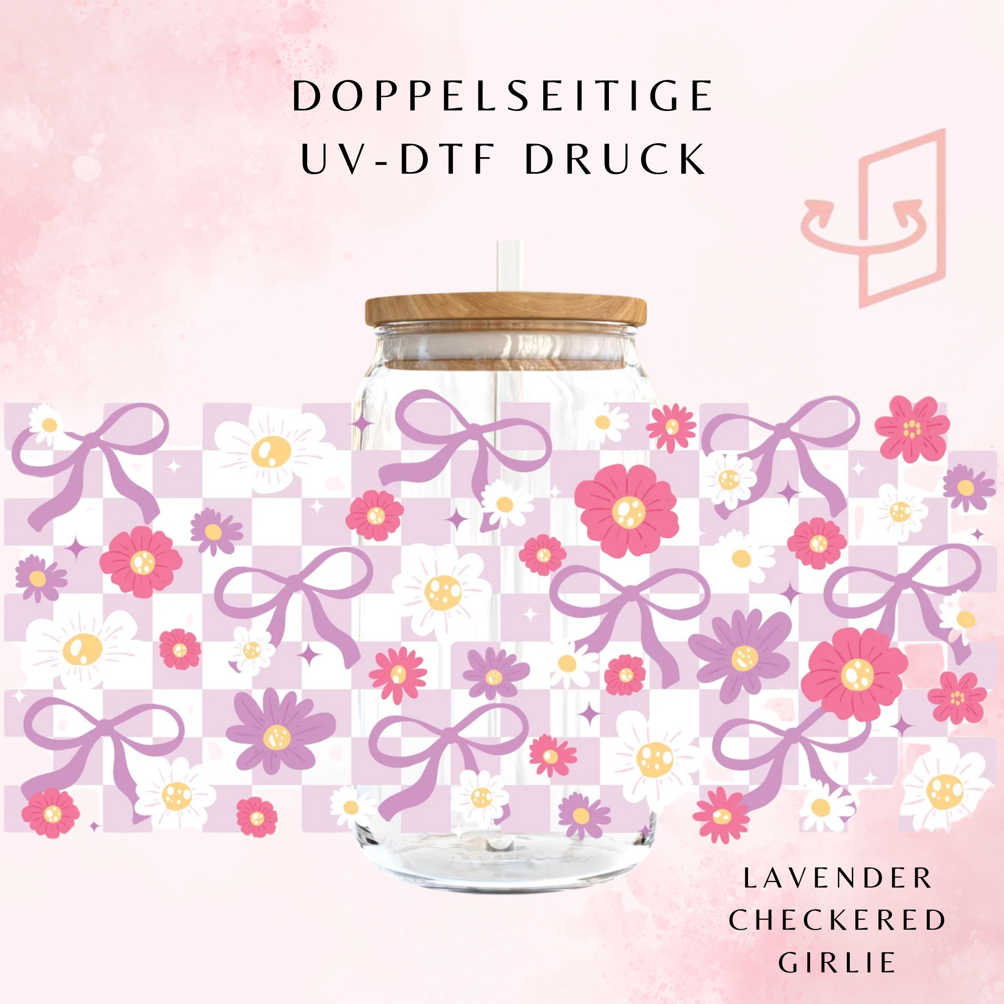 Lavender Checkered Girlie Trinkglas | 16 oz 💜🌸
