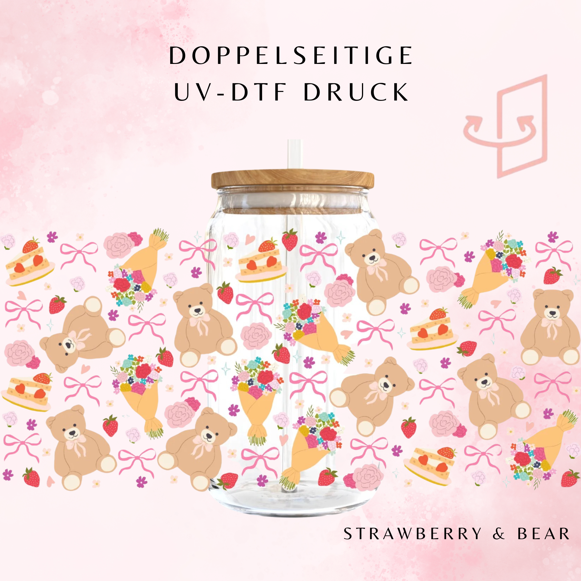Strawberry & Bear Trinkglas | 16 oz 🧸🍓