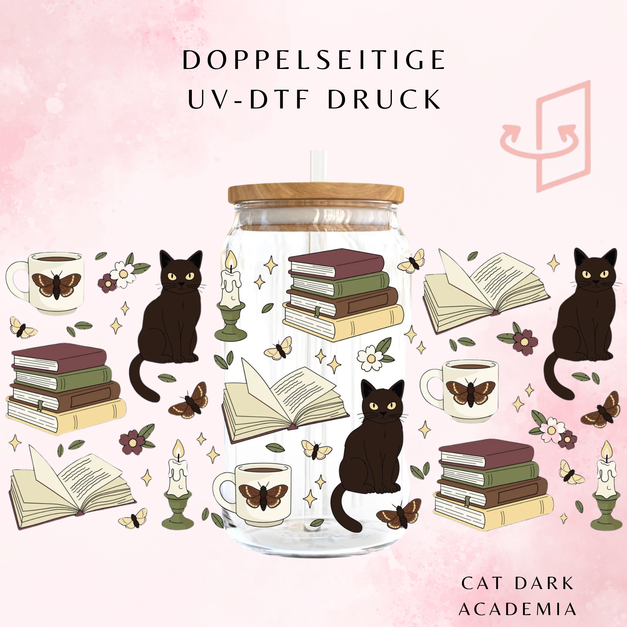NEU Cat Dark Academia Trinkglas 🐈‍⬛📚 | 16 oz